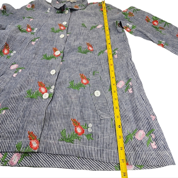 JOHN•MARK Blue & White Striped Linen Floral Embroidered Tunic Size S - Picture 12 of 16